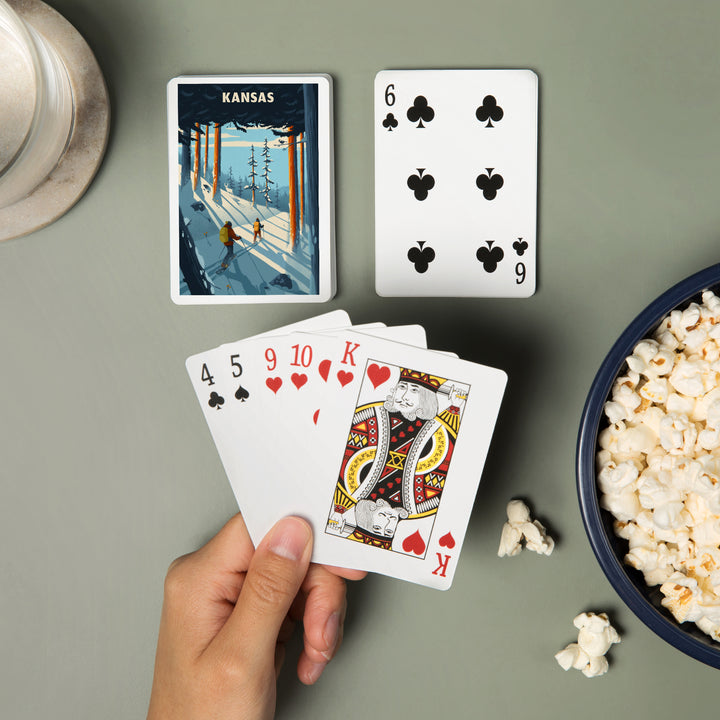 Playing Cards, Kansas, Better on Foot, Snowshoeing, 52 Card Deck with Jokers in Box, Unique Art Cards Lantern Press