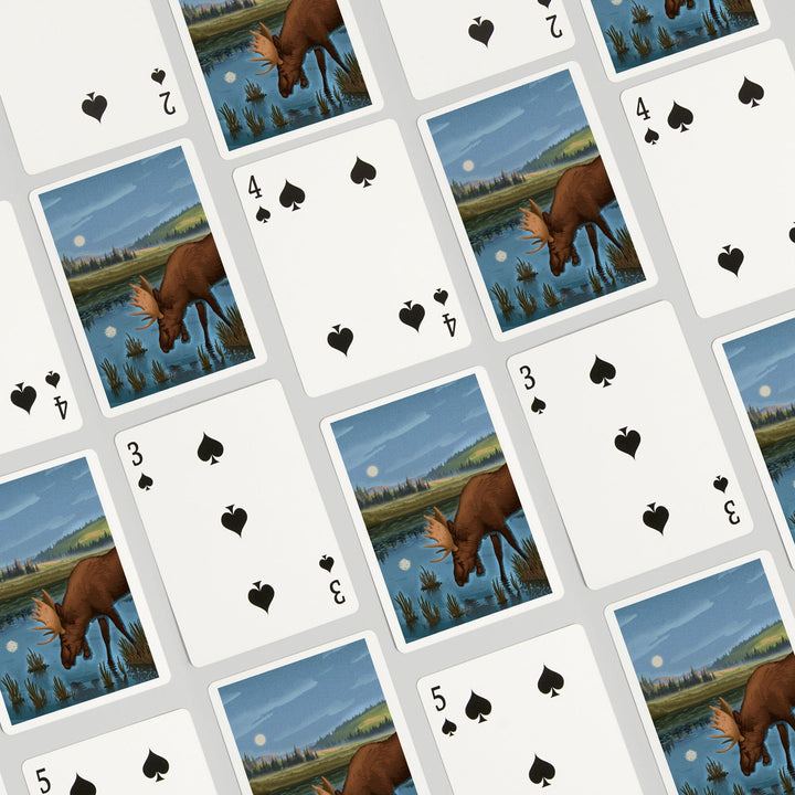 Playing Cards, Lithograph, Reflection Pond and Bull Moose, 52 Card Deck with Jokers in Box, Unique Art Cards Lantern Press