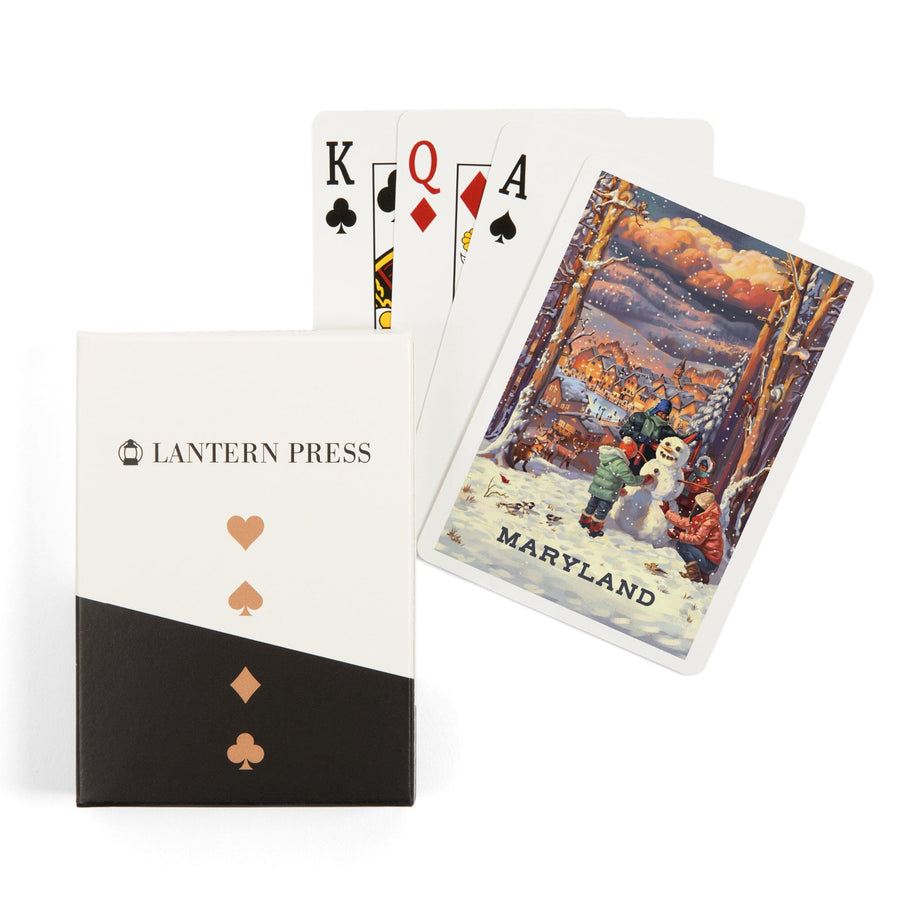 Playing Cards, Maryland, Merry and Bright, Vintage Snowman, 52 Card Deck with Jokers in Box, Unique Art Cards Lantern Press