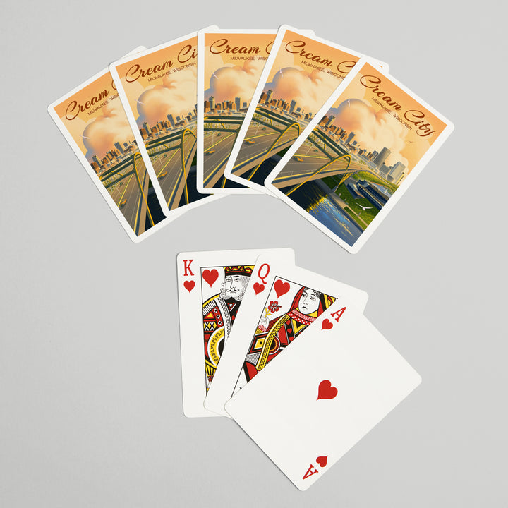 Playing Cards, Milwaukee, Wisconsin, Lithograph City Series, Cream City, 52 Card Deck with Jokers in Box, Unique Art Cards Lantern Press