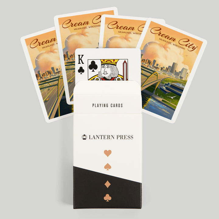Playing Cards, Milwaukee, Wisconsin, Lithograph City Series, Cream City, 52 Card Deck with Jokers in Box, Unique Art Cards Lantern Press