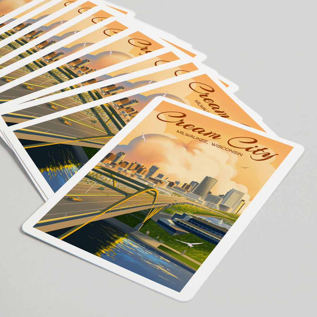 Playing Cards, Milwaukee, Wisconsin, Lithograph City Series, Cream City, 52 Card Deck with Jokers in Box, Unique Art Cards Lantern Press