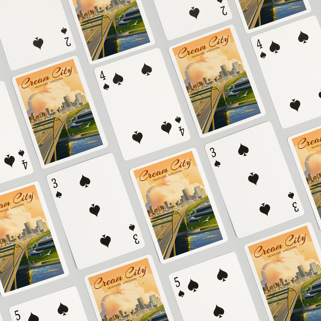 Playing Cards, Milwaukee, Wisconsin, Lithograph City Series, Cream City, 52 Card Deck with Jokers in Box, Unique Art Cards Lantern Press