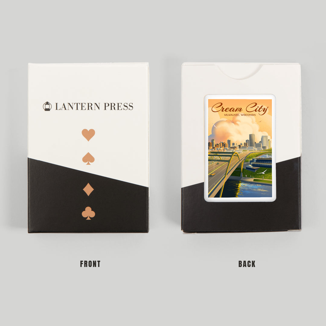 Playing Cards, Milwaukee, Wisconsin, Lithograph City Series, Cream City, 52 Card Deck with Jokers in Box, Unique Art Cards Lantern Press