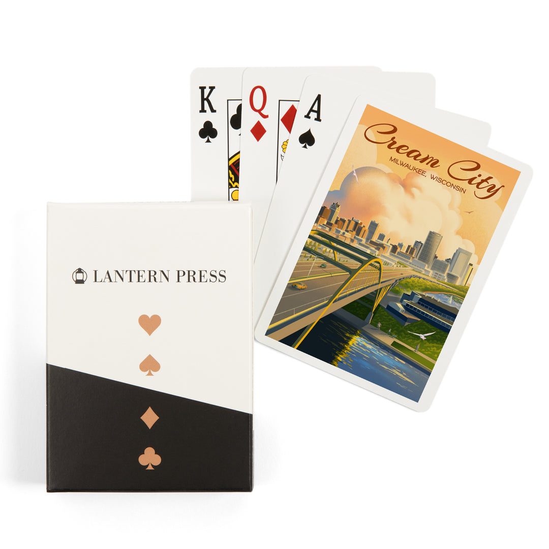Playing Cards, Milwaukee, Wisconsin, Lithograph City Series, Cream City, 52 Card Deck with Jokers in Box, Unique Art Cards Lantern Press