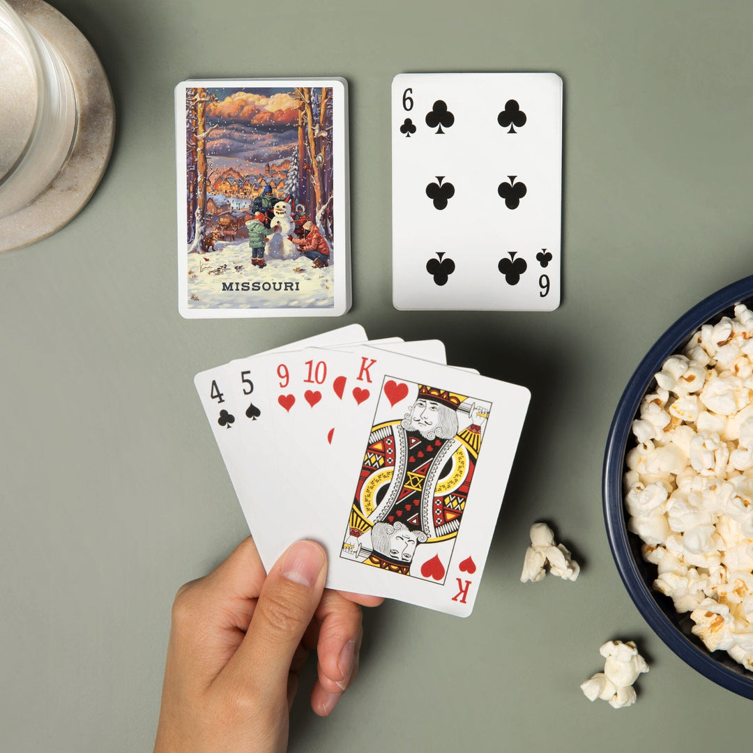 Playing Cards, Missouri, Merry and Bright, Vintage Snowman, 52 Card Deck with Jokers in Box, Unique Art Cards Lantern Press