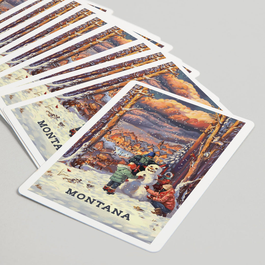 Playing Cards, Montana, Merry and Bright, Vintage Snowman, 52 Card Deck with Jokers in Box, Unique Art Cards Lantern Press