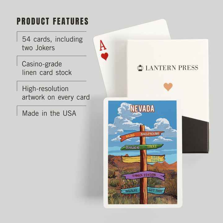 Playing Cards, Nevada, Signpost, Desert, 52 Card Deck with Jokers in Box, Unique Art Cards Lantern Press
