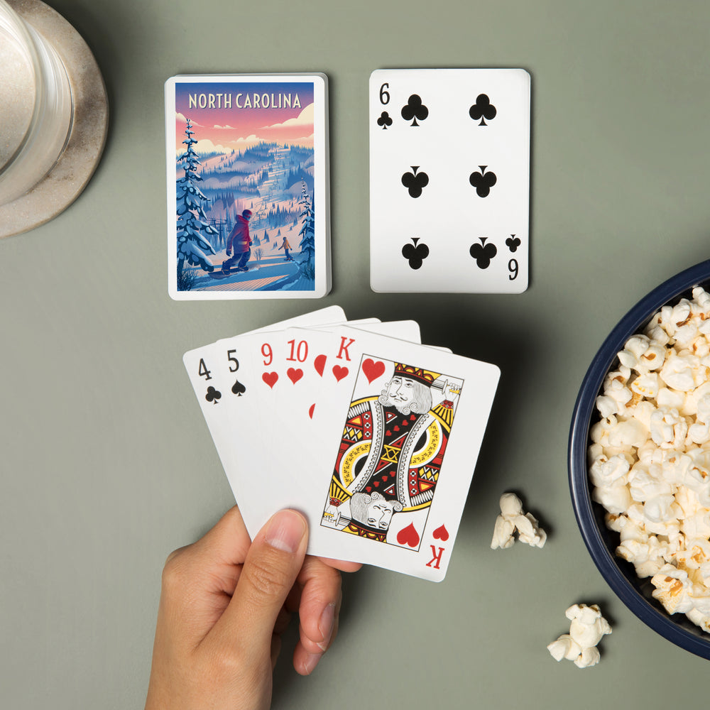 Playing Cards, North Carolina, Shred the Gnar, Snowboarding, 52 Card Deck with Jokers in Box, Unique Art Cards Lantern Press