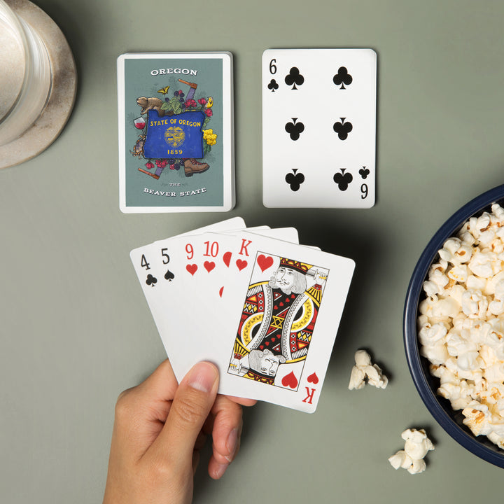 Playing Cards, Oregon, State Treasure Trove, State Series, 52 Card Deck with Jokers in Box, Unique Art Cards Lantern Press