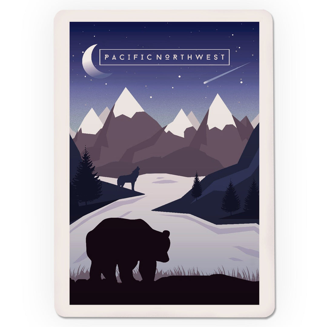 Playing Cards, Pacific Northwest, Bear and Mountain Silhouette, Night, Purple, 52 Card Deck with Jokers in Box, Unique Art Cards Lantern Press