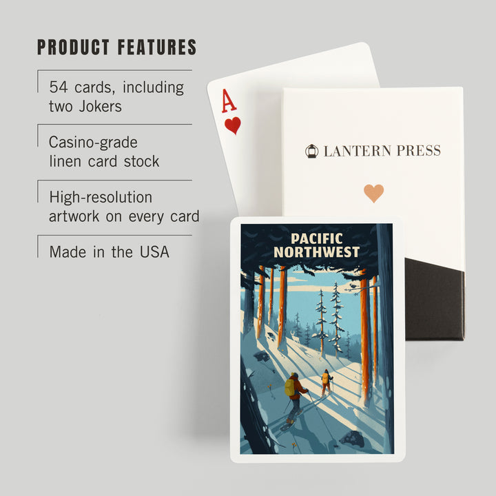 Playing Cards, Pacific Northwest, Better on Foot, Snowshoeing, 52 Card Deck with Jokers in Box, Unique Art Cards Lantern Press
