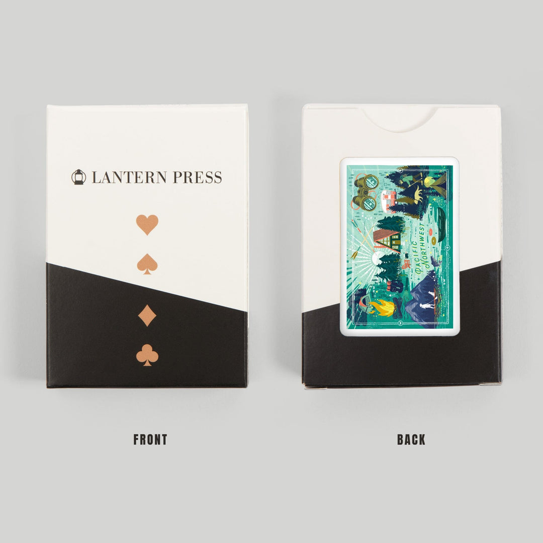 Playing Cards, Pacific Northwest, Lake Life Series, Collage, Landscape With Mountain, 52 Card Deck with Jokers in Box, Unique Art Cards Lantern Press