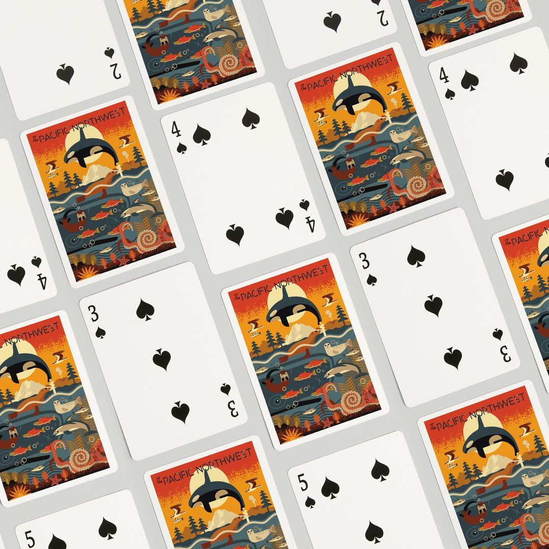 Playing Cards, Pacific Northwest, Marine Animals, Geometric, 52 Card Deck with Jokers in Box, Unique Art Cards Lantern Press