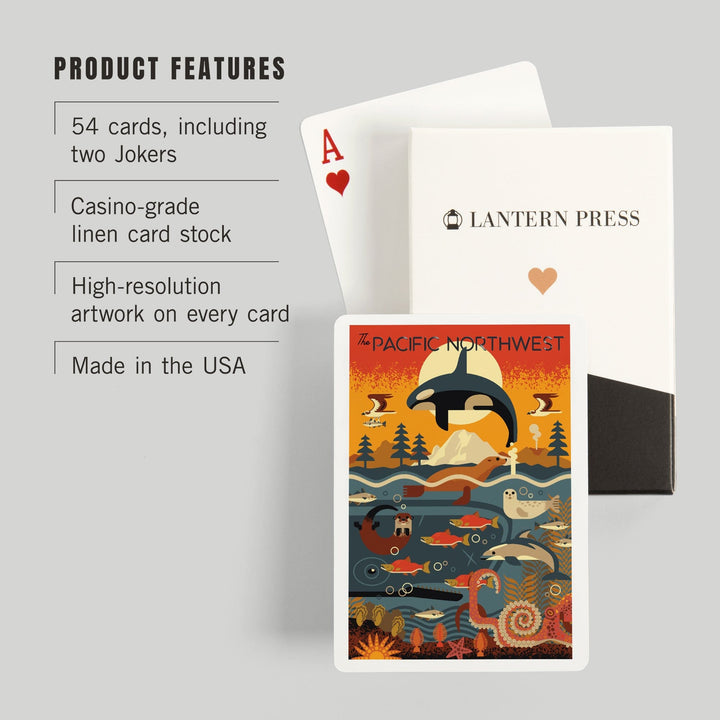 Playing Cards, Pacific Northwest, Marine Animals, Geometric, 52 Card Deck with Jokers in Box, Unique Art Cards Lantern Press