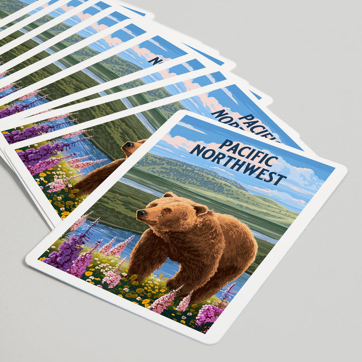 Playing Cards, Pacific Northwest, Painterly, Grizzly Bear in Meadow, 52 Card Deck with Jokers in Box, Unique Art Cards Lantern Press