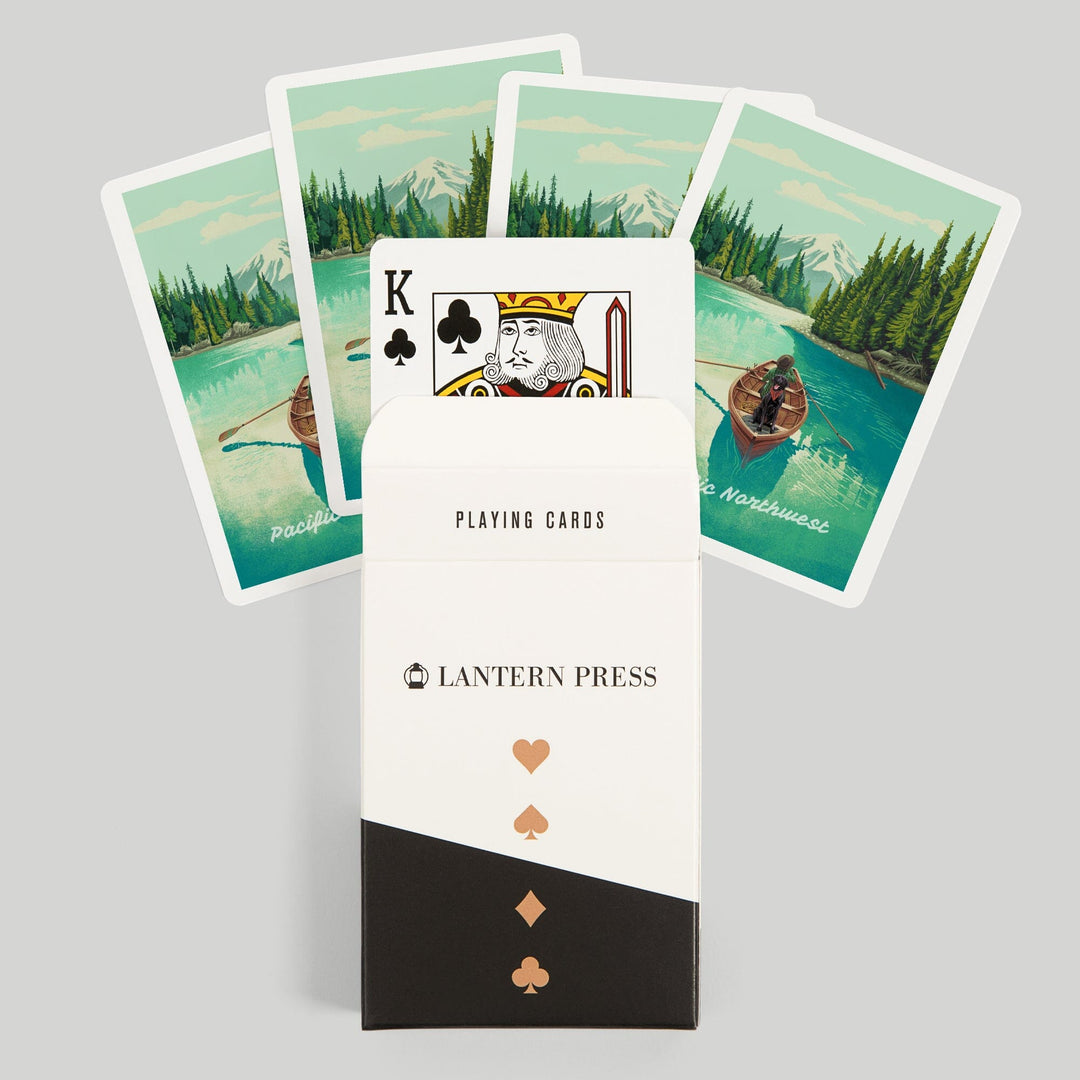 Playing Cards, Pacific Northwest, Quiet Explorer, Boating, Mountain, 52 Card Deck with Jokers in Box, Unique Art Cards Lantern Press