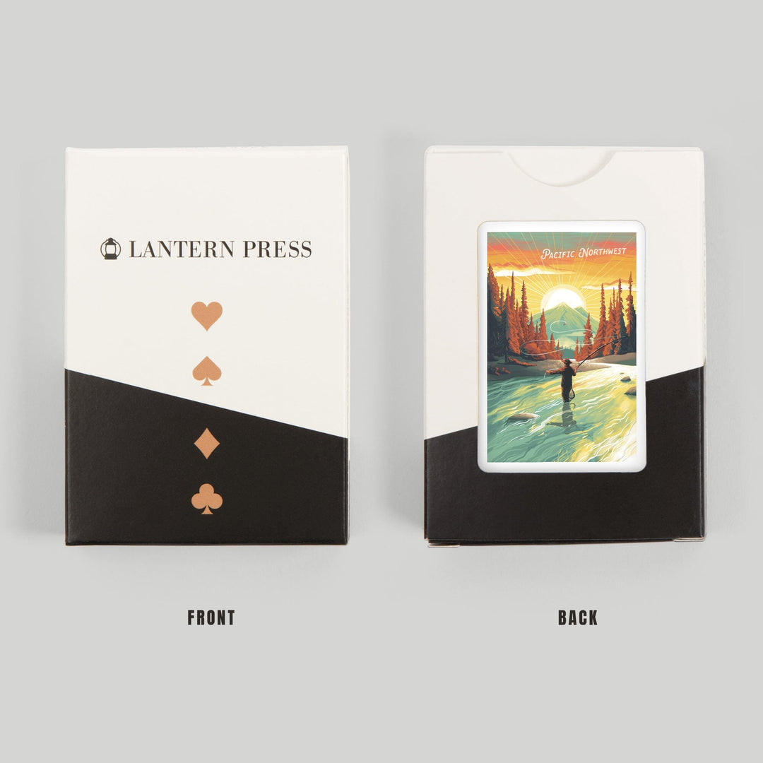 Playing Cards, Pacific Northwest, This is Living, Fishing with Mountain, 52 Card Deck with Jokers in Box, Unique Art Cards Lantern Press
