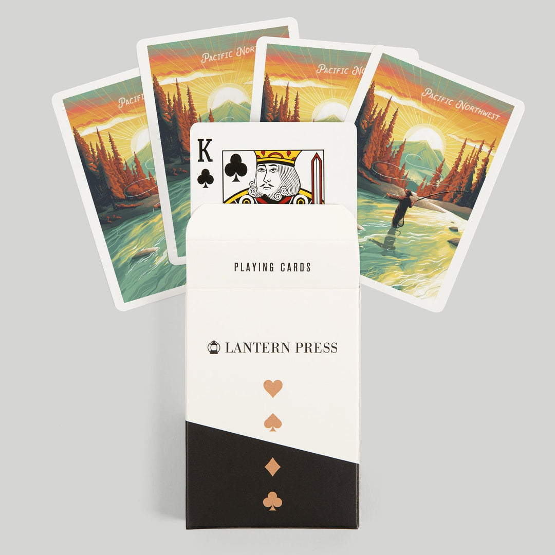 Playing Cards, Pacific Northwest, This is Living, Fishing with Mountain, 52 Card Deck with Jokers in Box, Unique Art Cards Lantern Press