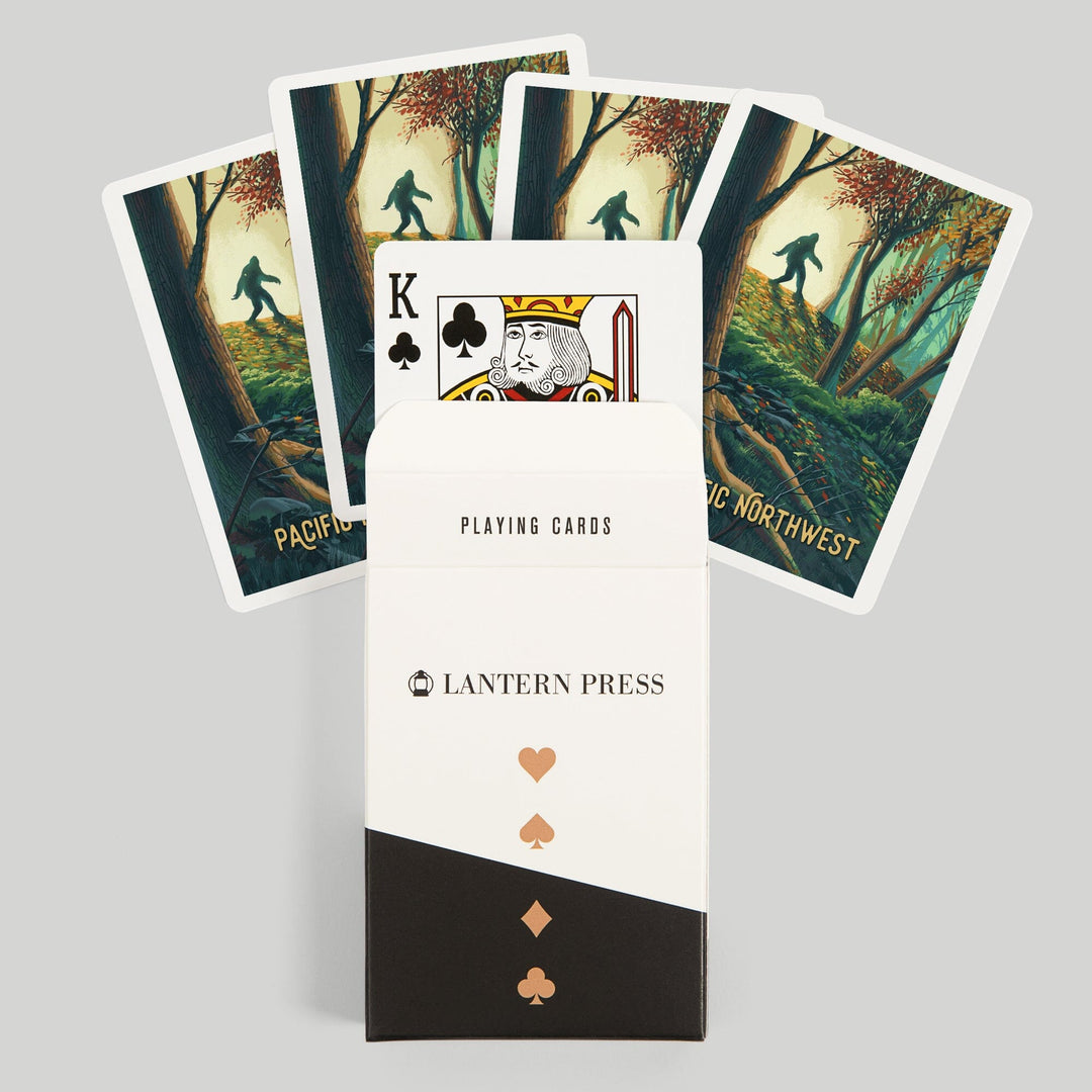 Playing Cards, Pacific Northwest, Wanderer, Bigfoot in Forest, 52 Card Deck with Jokers in Box, Unique Art Cards Lantern Press