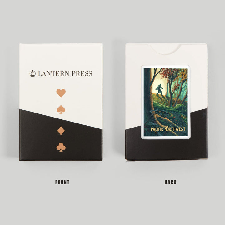 Playing Cards, Pacific Northwest, Wanderer, Bigfoot in Forest, 52 Card Deck with Jokers in Box, Unique Art Cards Lantern Press