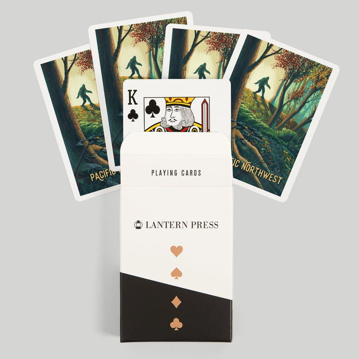 Playing Cards, Pacific Northwest, Wanderer, Bigfoot in Forest, 52 Card Deck with Jokers in Box, Unique Art Cards Lantern Press