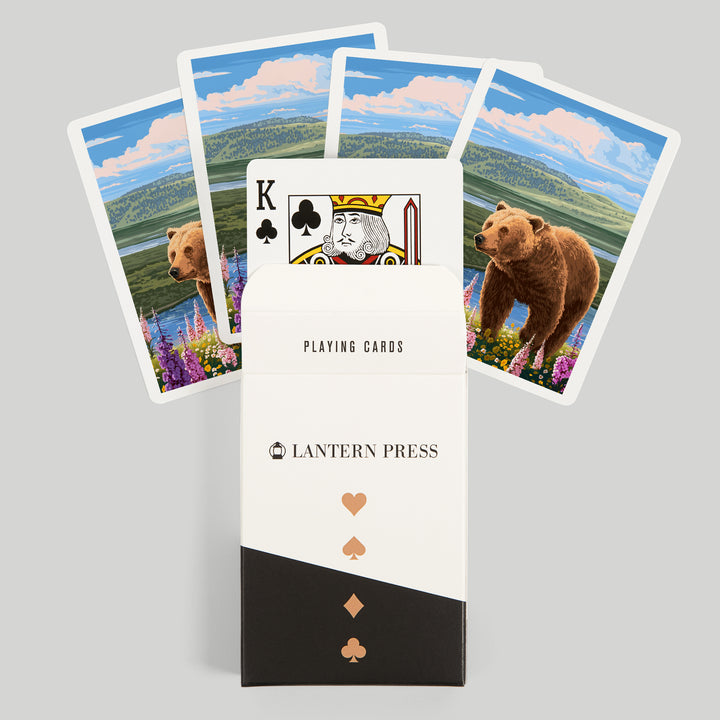 Playing Cards, Painterly, Grizzly Bear in Meadow, 52 Card Deck with Jokers in Box, Unique Art Cards Lantern Press