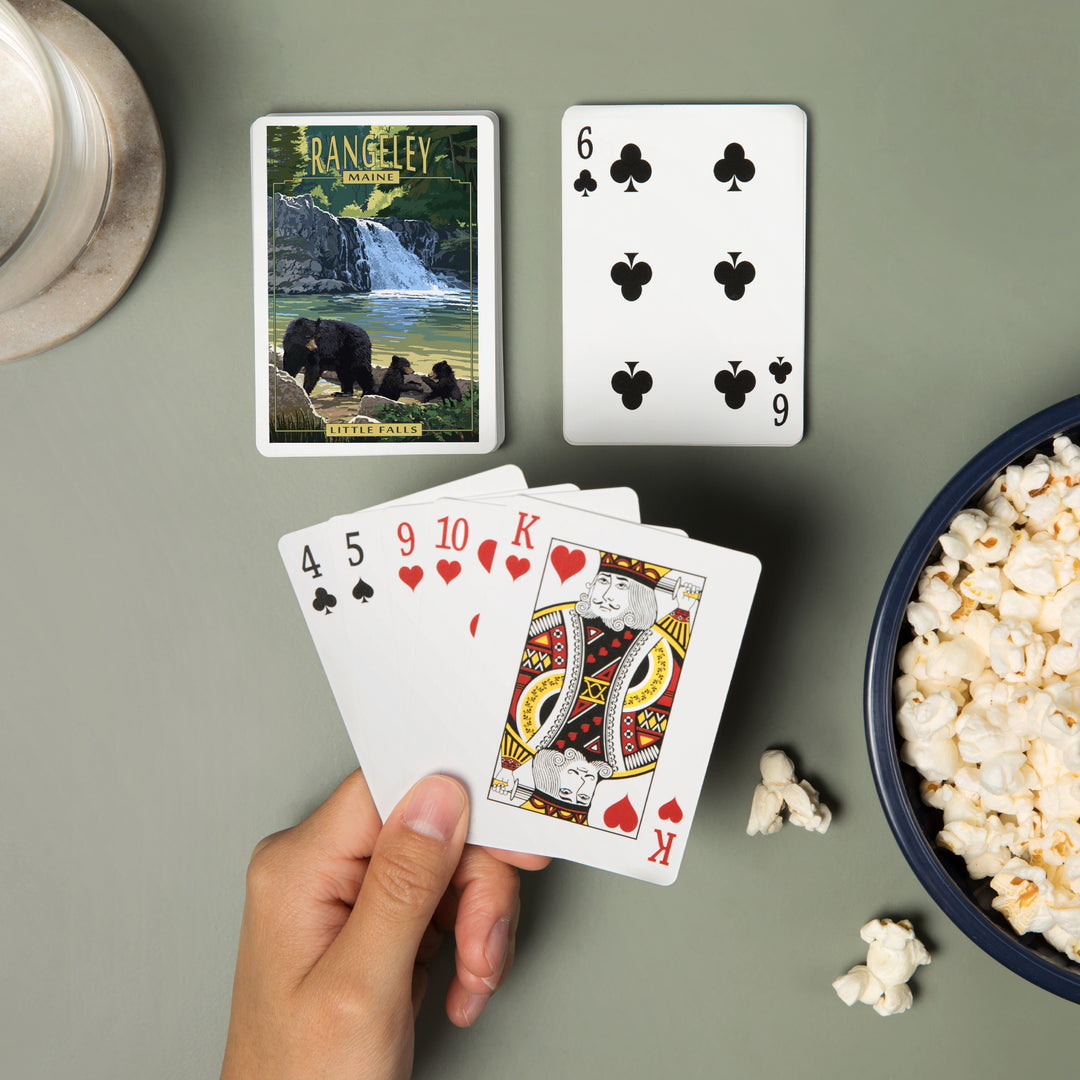 Playing Cards, Rangeley, Maine, Painterly, Little Falls, Black Bear and Cubs, 52 Card Deck with Jokers in Box, Unique Art Cards Lantern Press