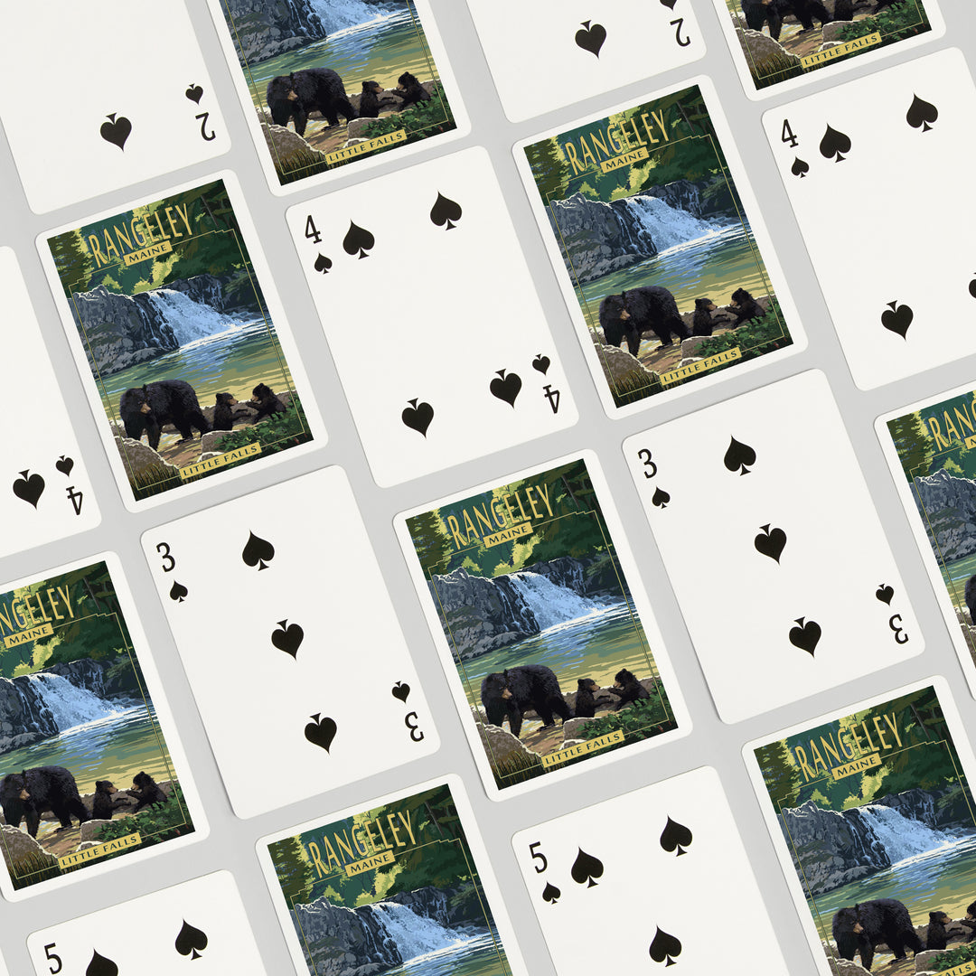Playing Cards, Rangeley, Maine, Painterly, Little Falls, Black Bear and Cubs, 52 Card Deck with Jokers in Box, Unique Art Cards Lantern Press