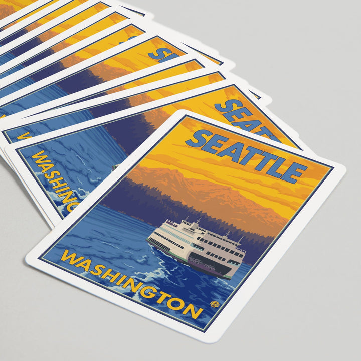 Playing Cards, Seattle, Washington, Ferry and Mountains, 52 Card Deck with Jokers in Box, Unique Art Cards Lantern Press