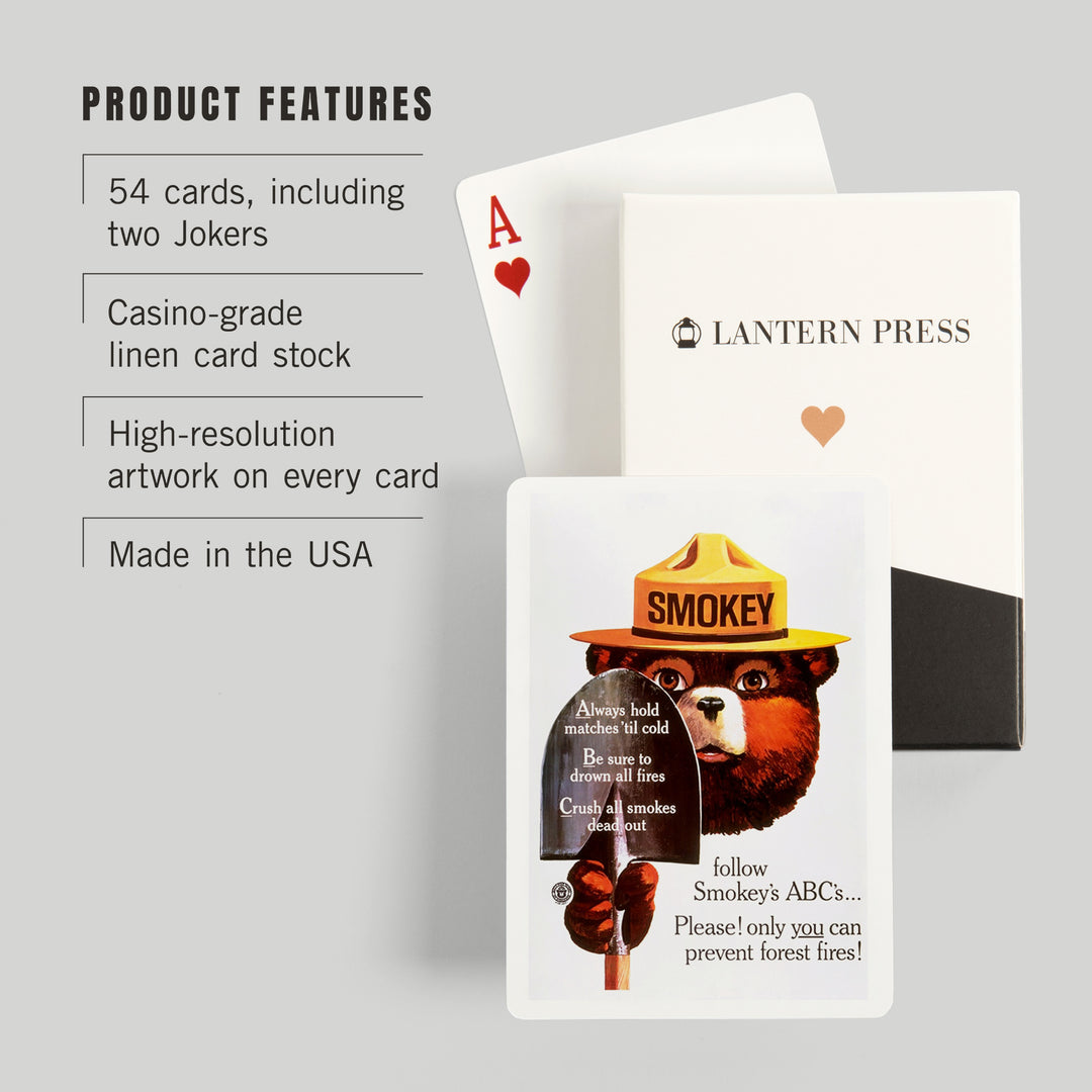 Playing Cards, Smokey Bear, ABCs, Shovels, Officially Licensed Vintage Poster, 52 Card Deck with Jokers in Box, Unique Art Cards Lantern Press