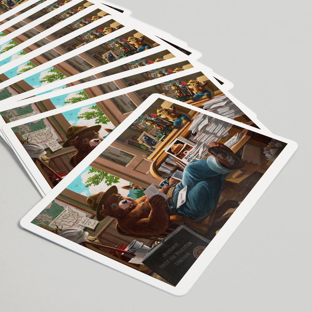 Playing Cards, Smokey Bear, Reading Mail, Officially Licensed Vintage Poster, 52 Card Deck with Jokers in Box, Unique Art Cards Lantern Press