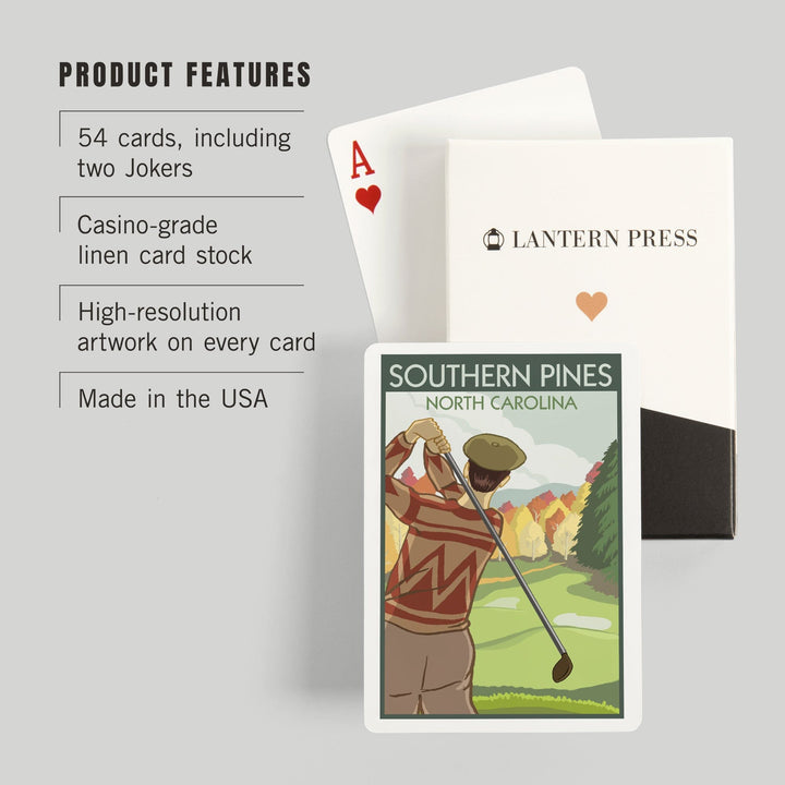 Playing Cards, Southern Pines, North Carolina, Golfer, 52 Card Deck with Jokers in Box, Unique Art Cards Lantern Press