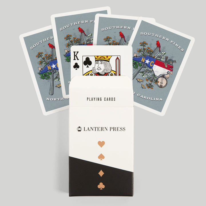 Playing Cards, Southern Pines, North Carolina, State Treasure Trove, 52 Card Deck with Jokers in Box, Unique Art Cards Lantern Press