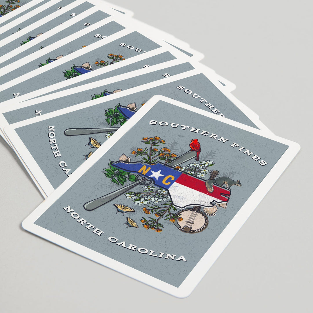 Playing Cards, Southern Pines, North Carolina, State Treasure Trove, 52 Card Deck with Jokers in Box, Unique Art Cards Lantern Press