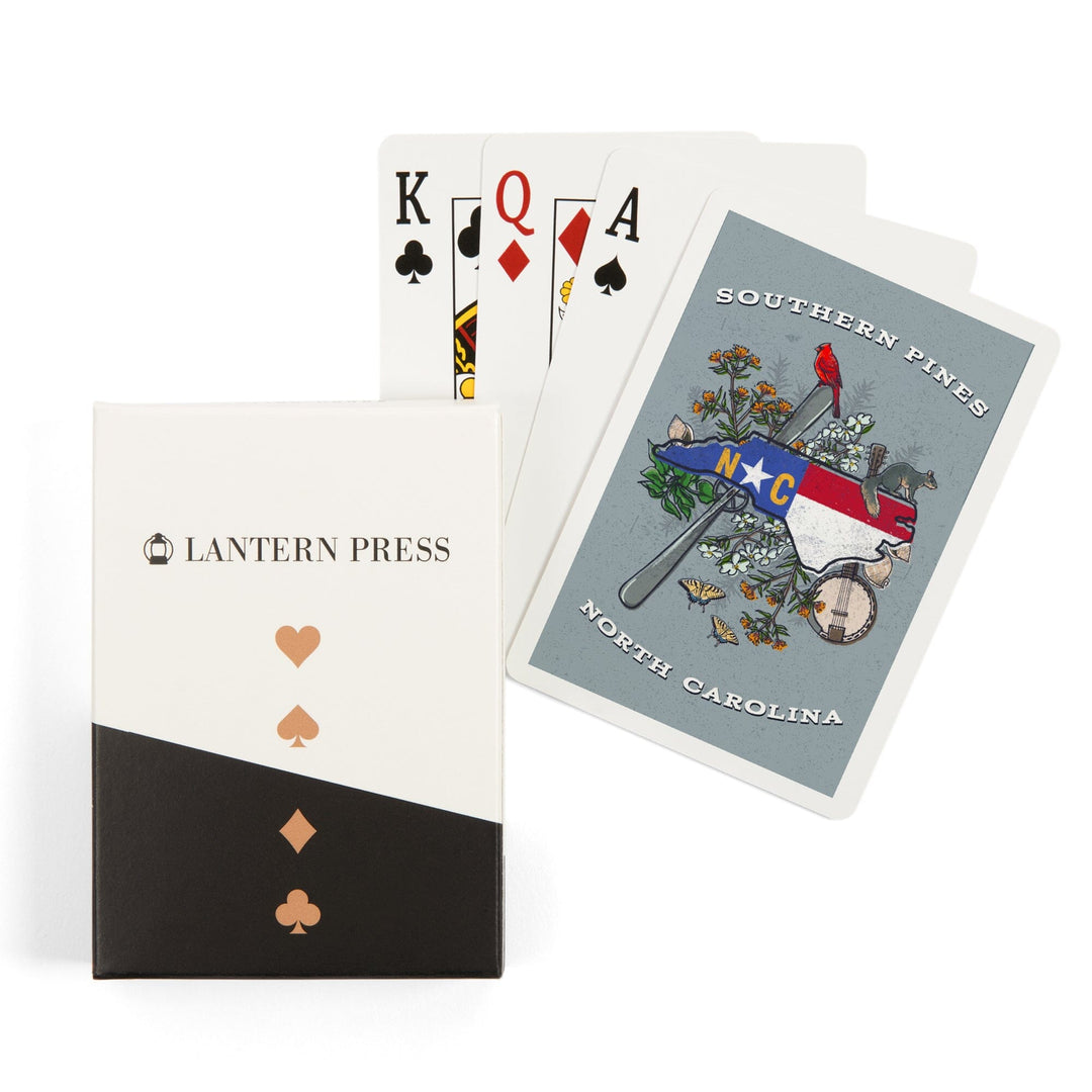 Playing Cards, Southern Pines, North Carolina, State Treasure Trove, 52 Card Deck with Jokers in Box, Unique Art Cards Lantern Press