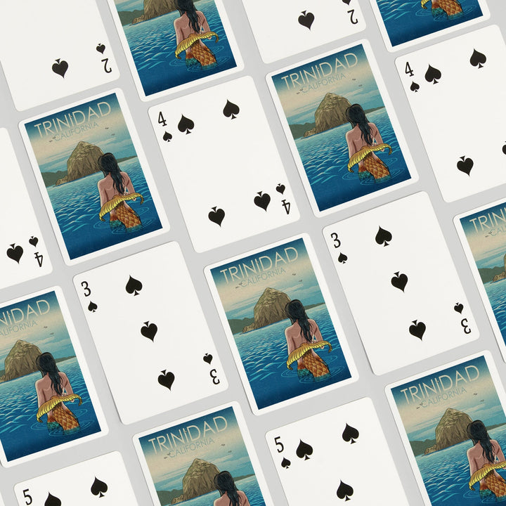 Playing Cards, Trinidad, California, Mermaid, Woodblock, 52 Card Deck with Jokers in Box, Unique Art Cards Lantern Press