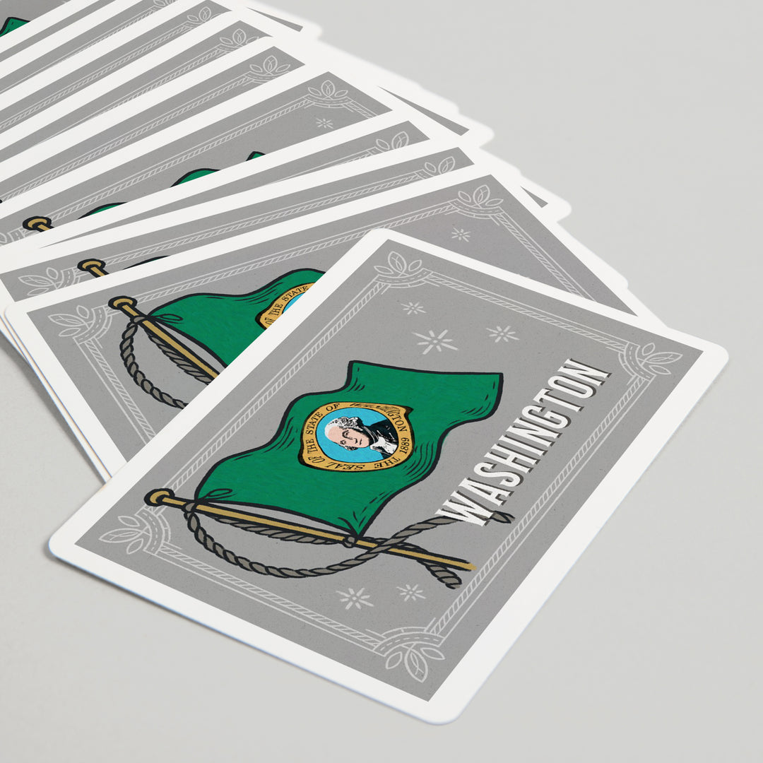 Playing Cards, Washington, Waving State Flag, State Series, 52 Card Deck with Jokers in Box, Unique Art Cards Lantern Press