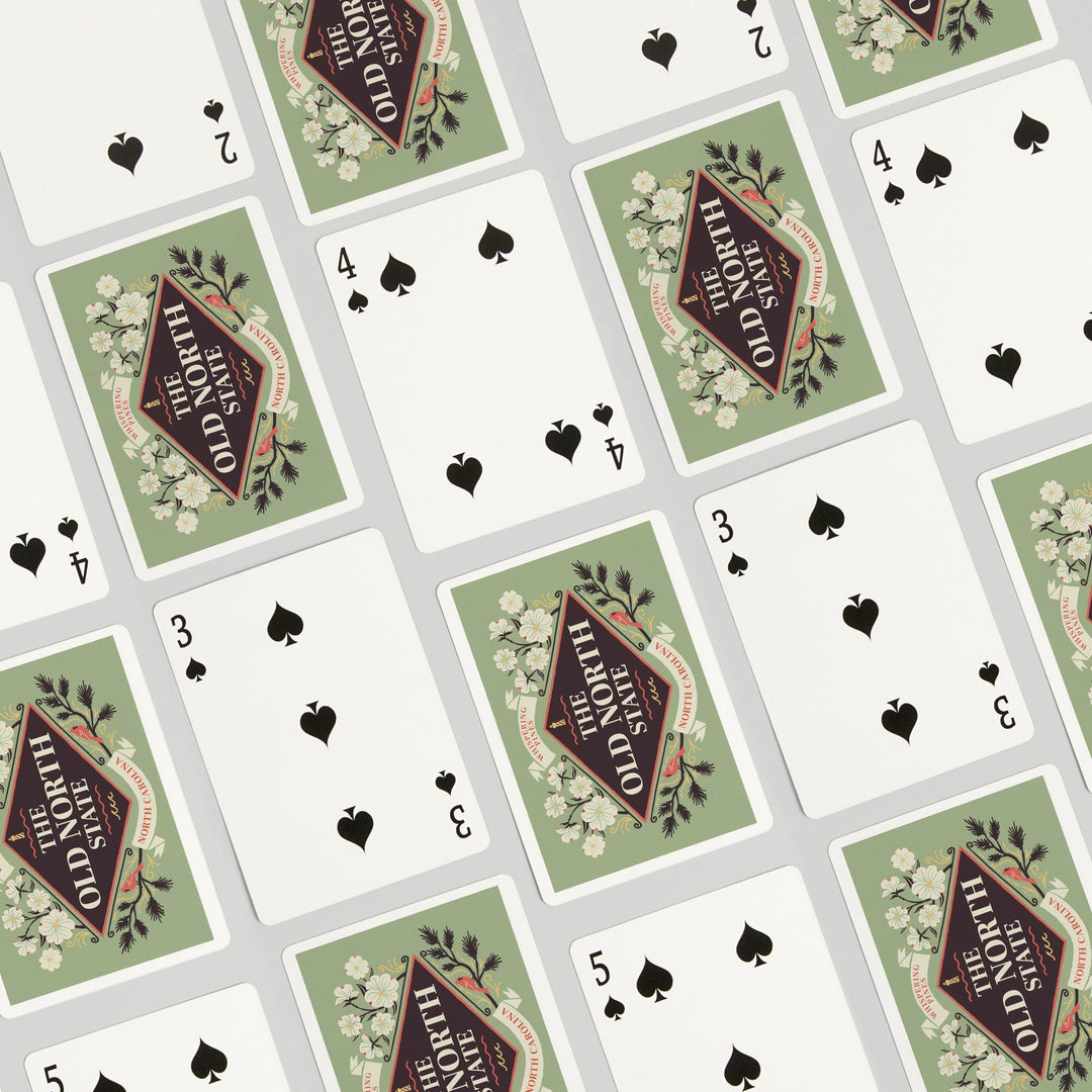 Playing Cards, Whispering Pines, North Carolina, State Motto Crest, State Series, 52 Card Deck with Jokers in Box, Unique Art Cards Lantern Press