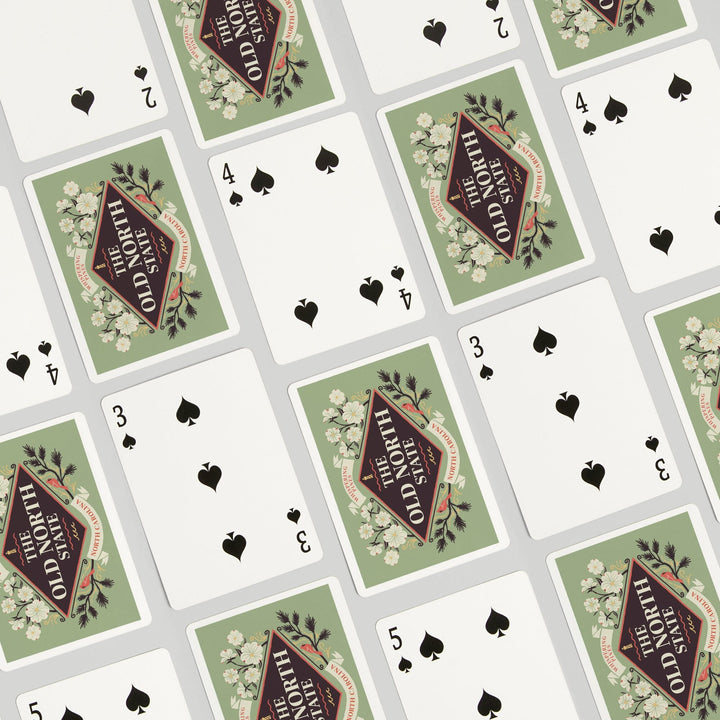 Playing Cards, Whispering Pines, North Carolina, State Motto Crest, State Series, 52 Card Deck with Jokers in Box, Unique Art Cards Lantern Press