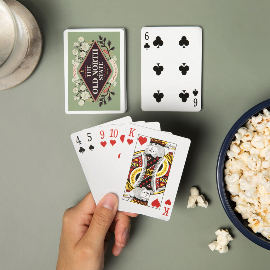 Playing Cards, Whispering Pines, North Carolina, State Motto Crest, State Series, 52 Card Deck with Jokers in Box, Unique Art Cards Lantern Press