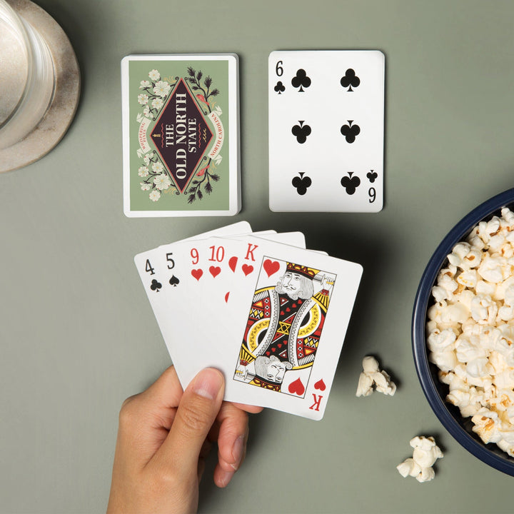 Playing Cards, Whispering Pines, North Carolina, State Motto Crest, State Series, 52 Card Deck with Jokers in Box, Unique Art Cards Lantern Press