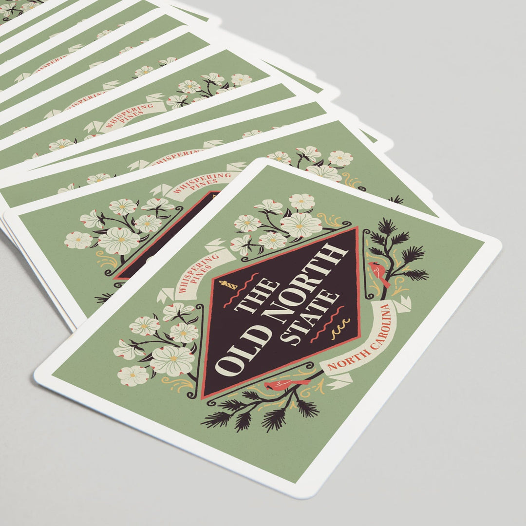 Playing Cards, Whispering Pines, North Carolina, State Motto Crest, State Series, 52 Card Deck with Jokers in Box, Unique Art Cards Lantern Press
