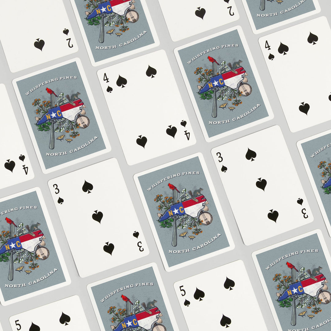 Playing Cards, Whispering Pines, North Carolina, State Treasure Trove, 52 Card Deck with Jokers in Box, Unique Art Cards Lantern Press