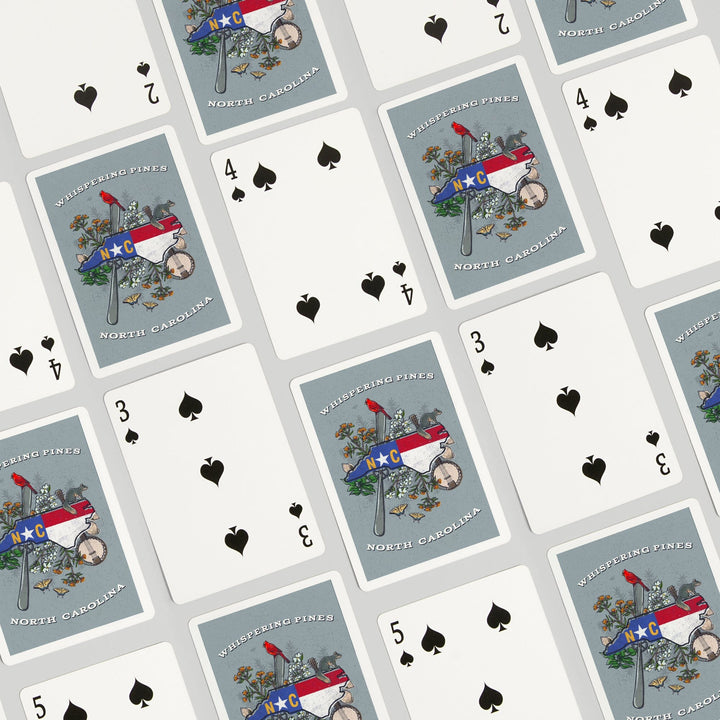 Playing Cards, Whispering Pines, North Carolina, State Treasure Trove, 52 Card Deck with Jokers in Box, Unique Art Cards Lantern Press