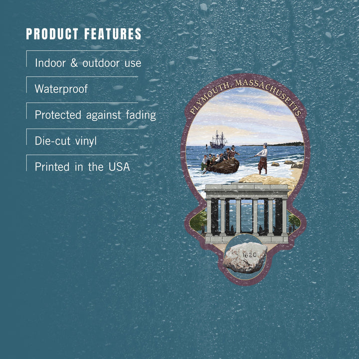 Plymouth, Massachusetts, Portico, Contour, Vinyl Sticker Sticker Lantern Press