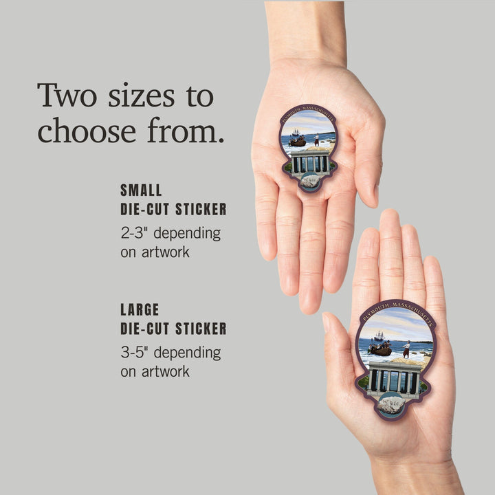 Plymouth, Massachusetts, Portico, Contour, Vinyl Sticker Sticker Lantern Press