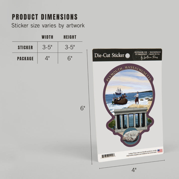 Plymouth, Massachusetts, Portico, Contour, Vinyl Sticker Sticker Lantern Press