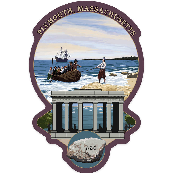 Plymouth, Massachusetts, Portico, Contour, Vinyl Sticker Sticker Lantern Press