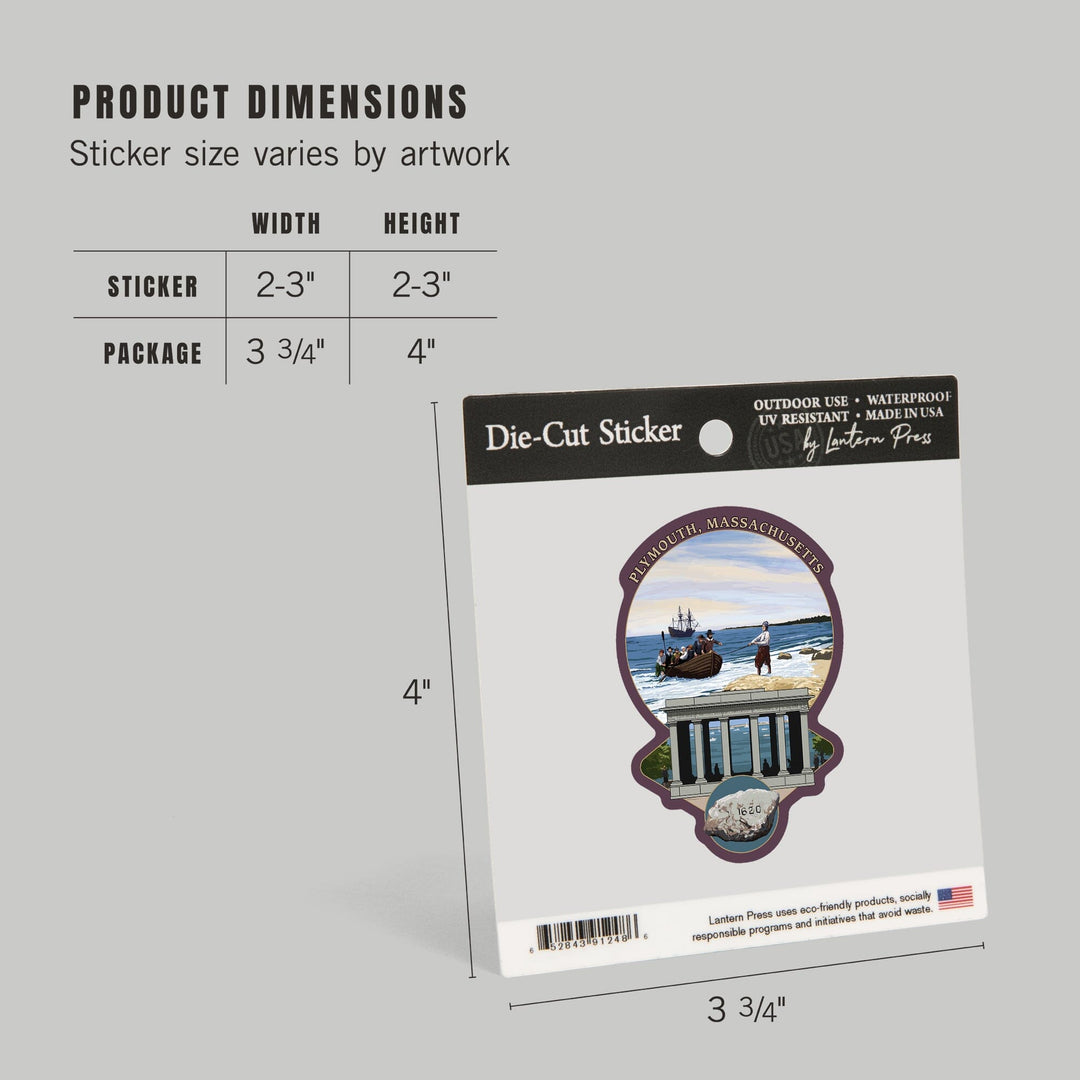 Plymouth, Massachusetts, Portico, Contour, Vinyl Sticker Sticker Lantern Press